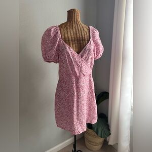 & Other Stories floral print puff sleeve wrap dress in pink